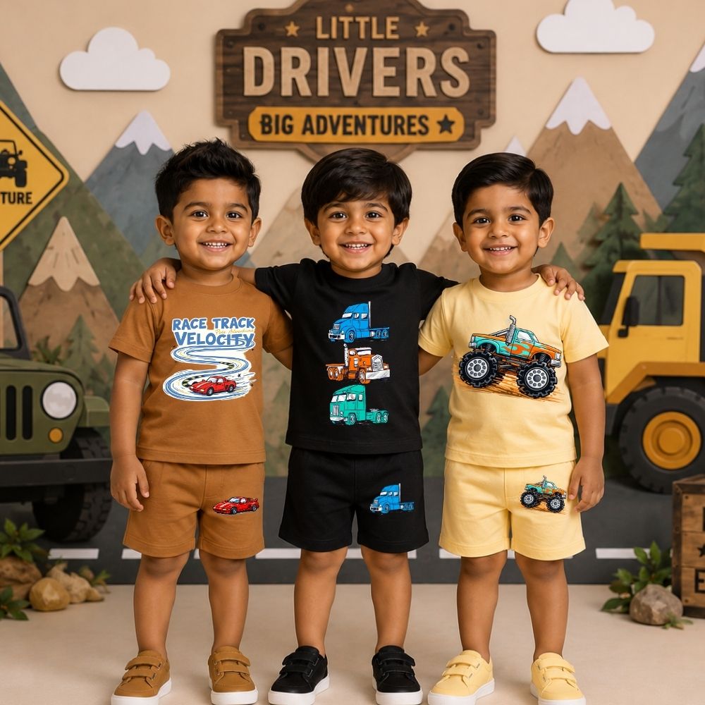 Little Drivers Kids Co-Ord Set | Premium Cotton T-Shirt & Shorts