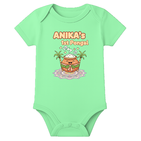 Baby Romper 1st Pongal Celebration - personalised - MINT GREEN - 0 - 3 Months (Chest 18")