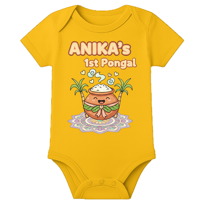 Baby Romper 1st Pongal Celebration - personalised - MUSTARD - 0 - 3 Months (Chest 18")