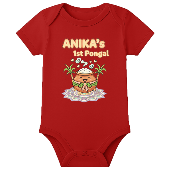 Baby Romper 1st Pongal Celebration - personalised - RED - 0 - 3 Months (Chest 18")