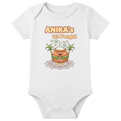 Baby Romper 1st Pongal Celebration - personalised - WHITE - 0 - 3 Months (Chest 18")