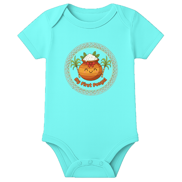 Baby Onesies 1st Pongal Dress - personalised - AQUA BLUE - 0 - 3 Months (Chest 18")