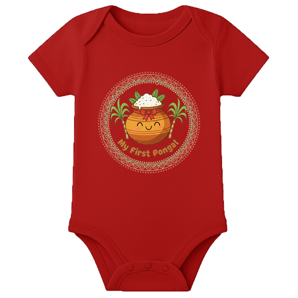 Baby Onesies 1st Pongal Dress - personalised - RED - 0 - 3 Months (Chest 18")