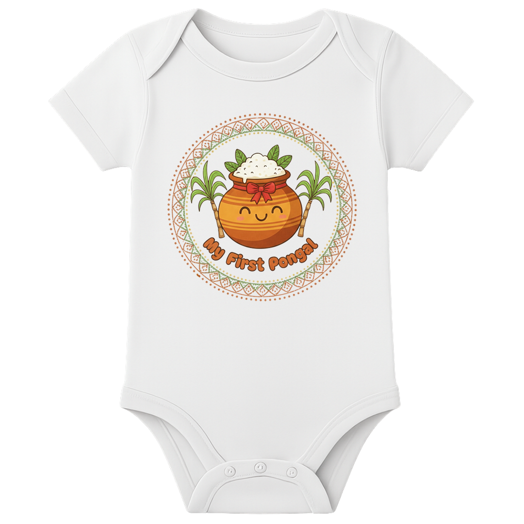 Baby Onesies 1st Pongal Dress - personalised - WHITE - 0 - 3 Months (Chest 18")