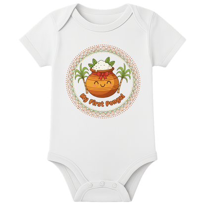 Baby Onesies 1st Pongal Dress - personalised - WHITE - 0 - 3 Months (Chest 18")