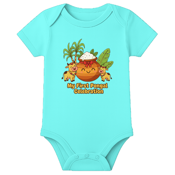 Festive Pongal Celebration 1st Time - customised - AQUA BLUE - 0 - 3 Months (Chest 18")