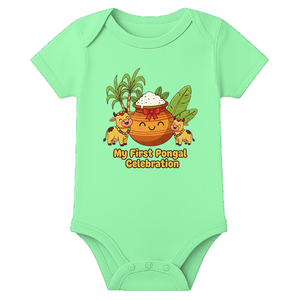 Festive Pongal Celebration 1st Time - customised - MINT GREEN - 0 - 3 Months (Chest 18")