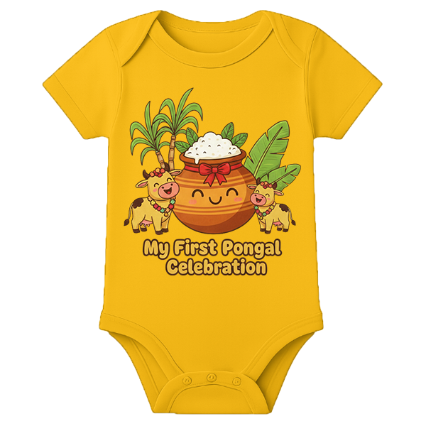 Festive Pongal Celebration 1st Time - customised - MUSTARD - 0 - 3 Months (Chest 18")