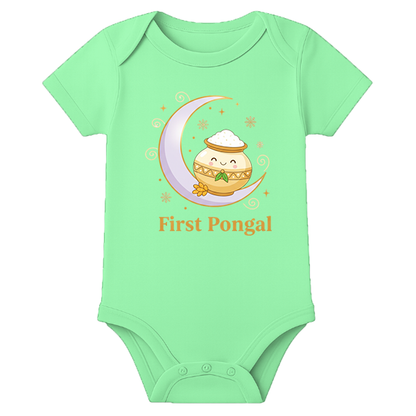 1st Pongal for Cute Baby - Romper Dress - Personalised - MINT GREEN - 0 - 3 Months (Chest 18")