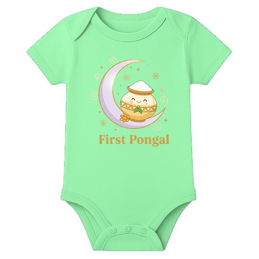 1st Pongal for Cute Baby - Romper Dress - Personalised - MINT GREEN - 0 - 3 Months (Chest 18")