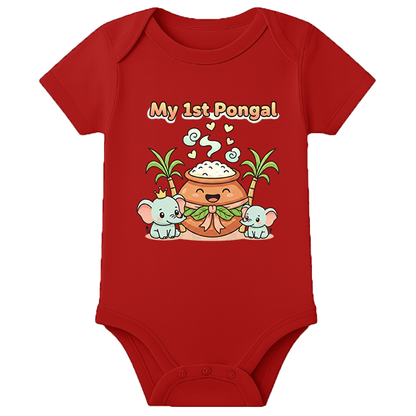 Customised 1st Pongal Romper - RED - 0 - 3 Months (Chest 18")