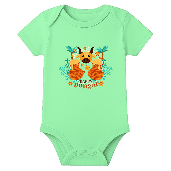 Personalized Pongal Baby Romper with Name – Traditional Thai Pongal Outfit for Newborns - MINT GREEN - 0 - 3 Months (Chest 18")