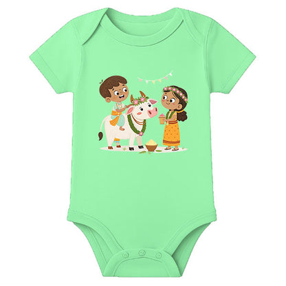 My First Pongal Baby Onesie – Custom Name Printed Pongal Romper for Boys & Girls - MINT GREEN - 0 - 3 Months (Chest 18")