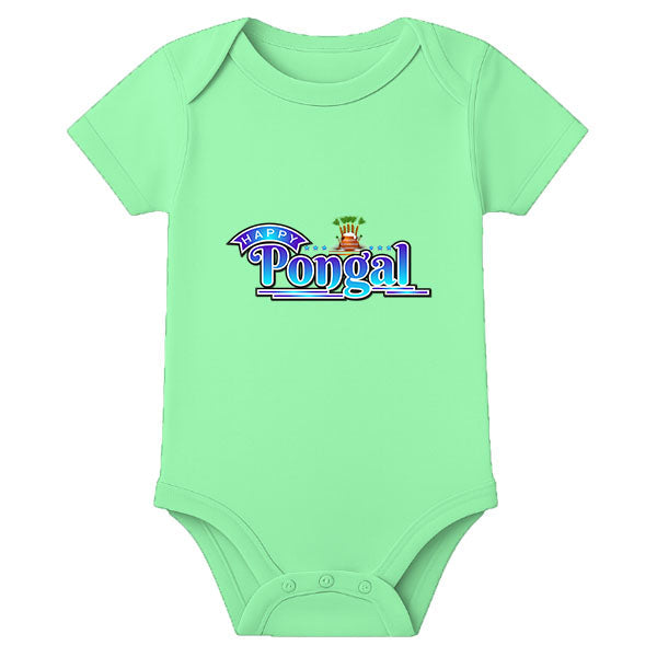 Pongal Special Baby Romper with Name Print – Soft Cotton Newborn Festival Wear - MINT GREEN - 0 - 3 Months (Chest 18")