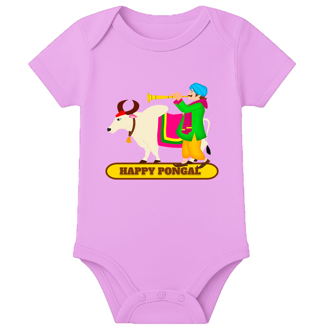 My First Pongal Romper for Baby – Personalized Name Onesie in Traditional Pongal Theme - LIGHT PINK - 0 - 3 Months (Chest 18")