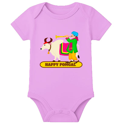 My First Pongal Romper for Baby – Personalized Name Onesie in Traditional Pongal Theme - LIGHT PINK - 0 - 3 Months (Chest 18")