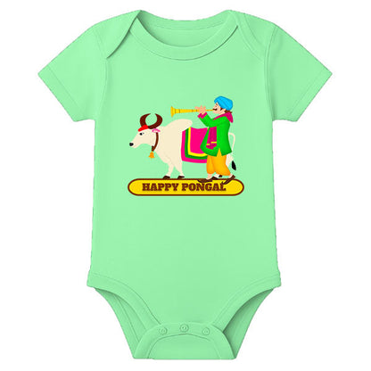 My First Pongal Romper for Baby – Personalized Name Onesie in Traditional Pongal Theme - MINT GREEN - 0 - 3 Months (Chest 18")