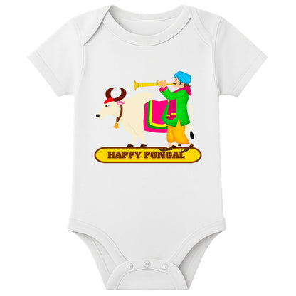 My First Pongal Romper for Baby – Personalized Name Onesie in Traditional Pongal Theme - WHITE - 0 - 3 Months (Chest 18")