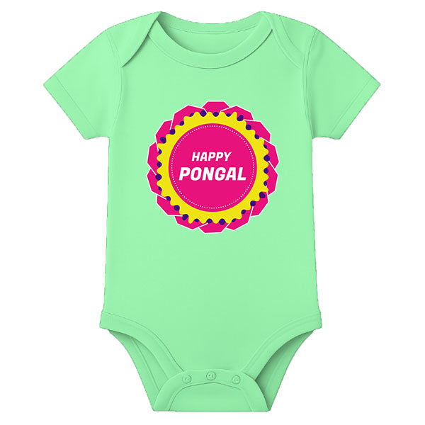 Customized Pongal Baby Dress Onesie – Name Printed Festival Romper for Infants - MINT GREEN - 0 - 3 Months (Chest 18")