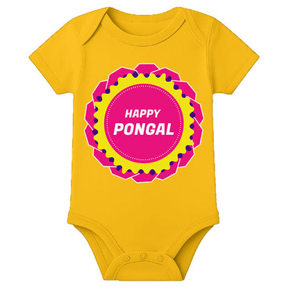 Customized Pongal Baby Dress Onesie – Name Printed Festival Romper for Infants - MUSTARD - 0 - 3 Months (Chest 18")