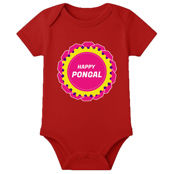 Customized Pongal Baby Dress Onesie – Name Printed Festival Romper for Infants - RED - 0 - 3 Months (Chest 18")