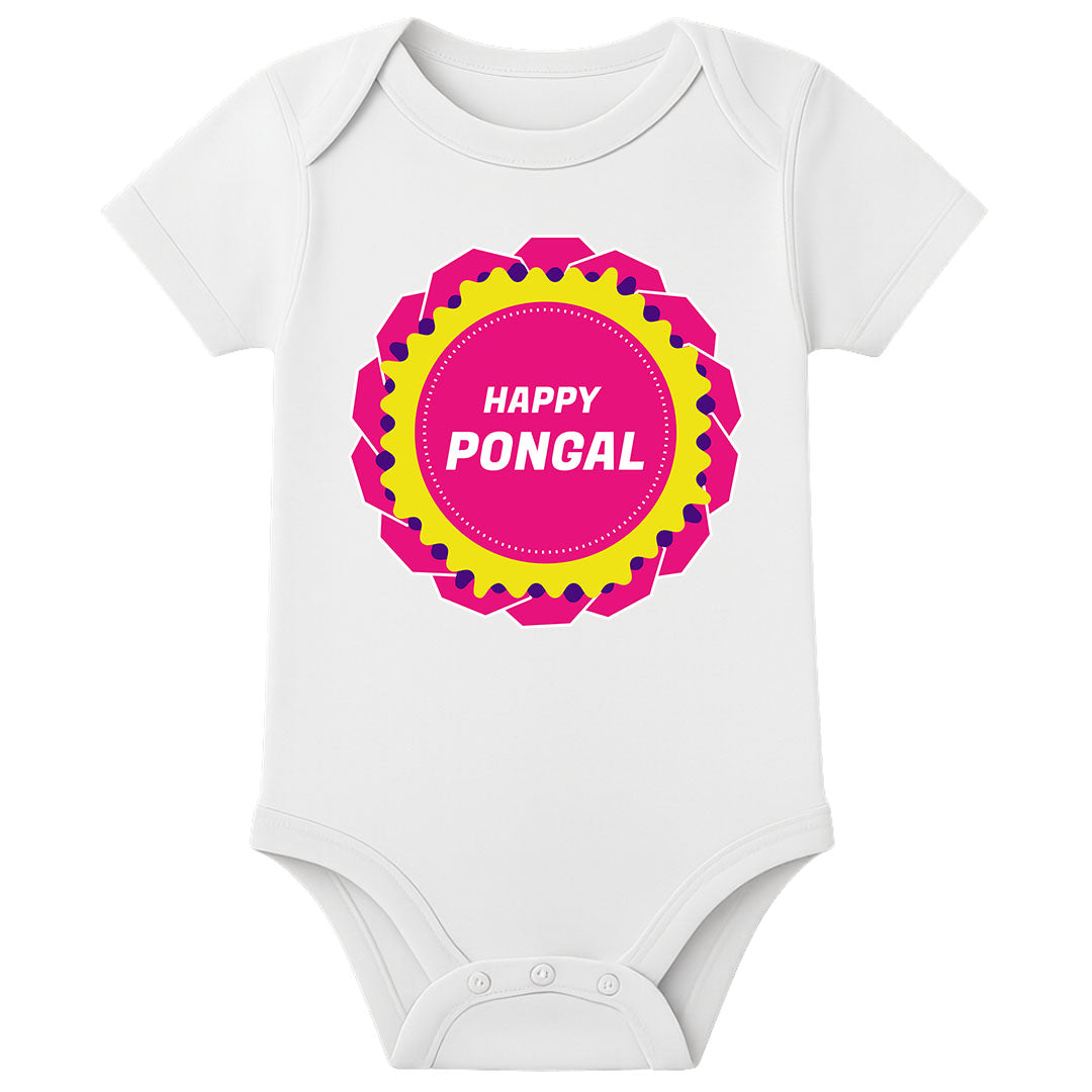 Customized Pongal Baby Dress Onesie – Name Printed Festival Romper for Infants - WHITE - 0 - 3 Months (Chest 18")