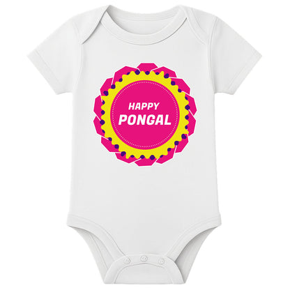 Customized Pongal Baby Dress Onesie – Name Printed Festival Romper for Infants - WHITE - 0 - 3 Months (Chest 18")