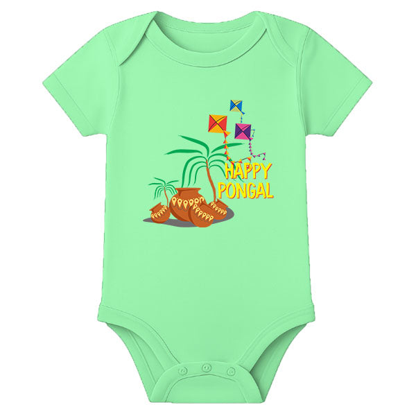 Pongal Celebration Baby Romper with Name – Adorable First Pongal Outfit for Newborn - MINT GREEN - 0 - 3 Months (Chest 18")