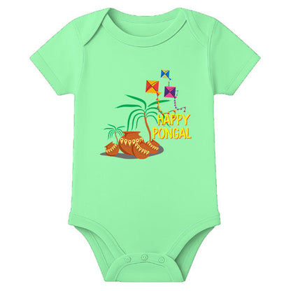 Pongal Celebration Baby Romper with Name – Adorable First Pongal Outfit for Newborn - MINT GREEN - 0 - 3 Months (Chest 18")