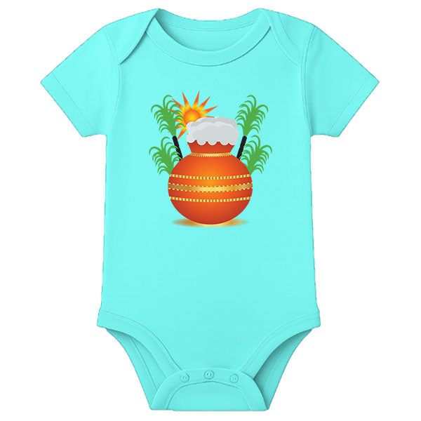 Personalized Baby Onesie for Pongal – Custom Name Thai Pongal Romper - AQUA BLUE - 0 - 3 Months (Chest 18")