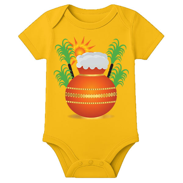 Personalized Baby Onesie for Pongal – Custom Name Thai Pongal Romper - MUSTARD - 0 - 3 Months (Chest 18")