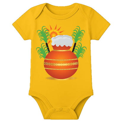 Personalized Baby Onesie for Pongal – Custom Name Thai Pongal Romper - MUSTARD - 0 - 3 Months (Chest 18")