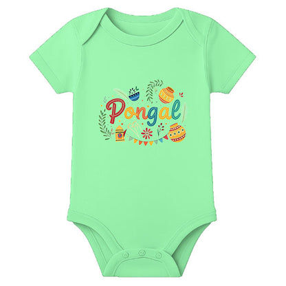 Traditional Pongal Baby Romper with Name – First Festival Outfit for Babies - MINT GREEN - 0 - 3 Months (Chest 18")