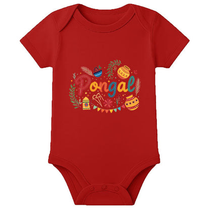 Traditional Pongal Baby Romper with Name – First Festival Outfit for Babies - RED - 0 - 3 Months (Chest 18")