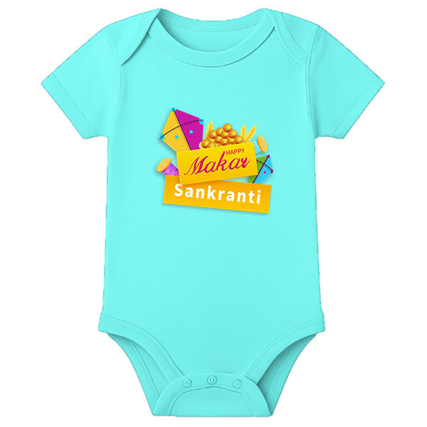 My First Thai Pongal Baby Romper – Personalized Name Festival Onesie - AQUA BLUE - 0 - 3 Months (Chest 18")