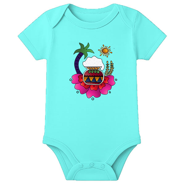 Personalized Pongal Baby Onesie – First Pongal Celebration Romper for Infants - AQUA BLUE - 0 - 3 Months (Chest 18")