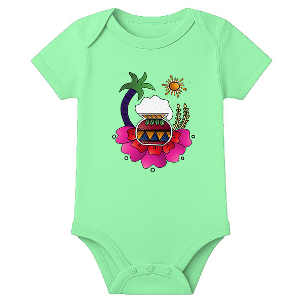 Personalized Pongal Baby Onesie – First Pongal Celebration Romper for Infants - MINT GREEN - 0 - 3 Months (Chest 18")