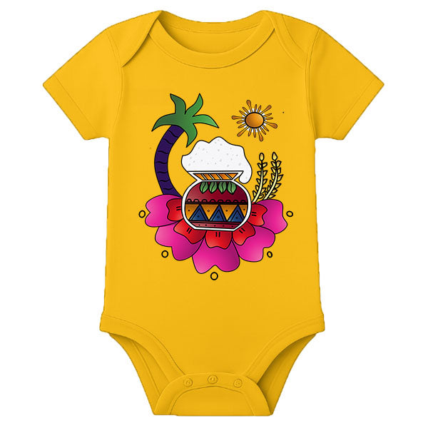 Personalized Pongal Baby Onesie – First Pongal Celebration Romper for Infants - MUSTARD - 0 - 3 Months (Chest 18")