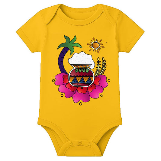 Personalized Pongal Baby Onesie – First Pongal Celebration Romper for Infants - MUSTARD - 0 - 3 Months (Chest 18")