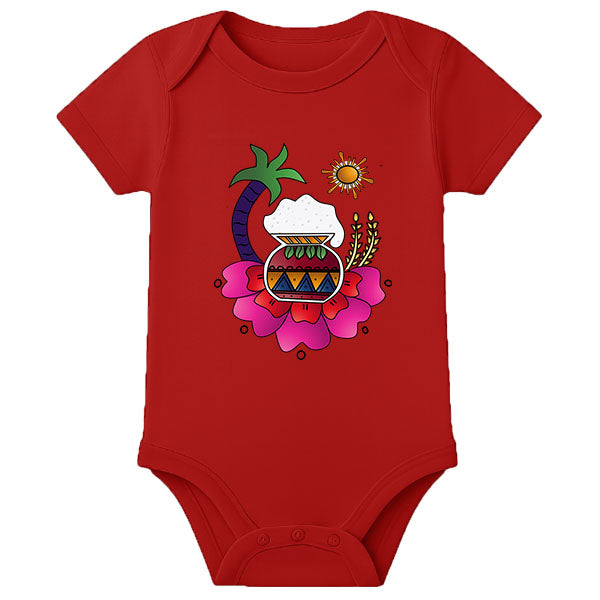 Personalized Pongal Baby Onesie – First Pongal Celebration Romper for Infants - RED - 0 - 3 Months (Chest 18")