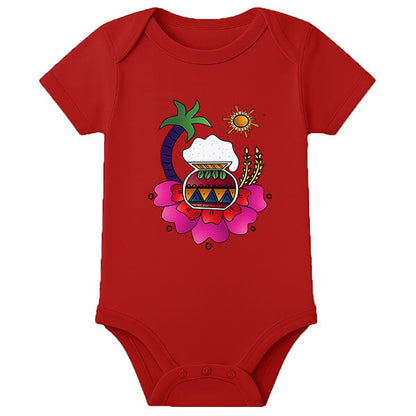Personalized Pongal Baby Onesie – First Pongal Celebration Romper for Infants - RED - 0 - 3 Months (Chest 18")