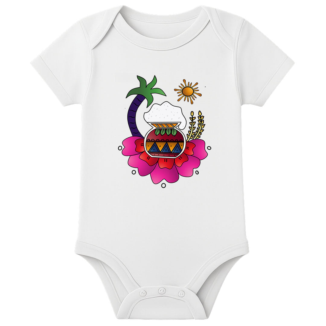 Personalized Pongal Baby Onesie – First Pongal Celebration Romper for Infants - WHITE - 0 - 3 Months (Chest 18")