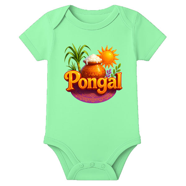 Name Customized Pongal Baby Romper – Traditional Festival Wear Onesie for Babies - MINT GREEN - 0 - 3 Months (Chest 18")