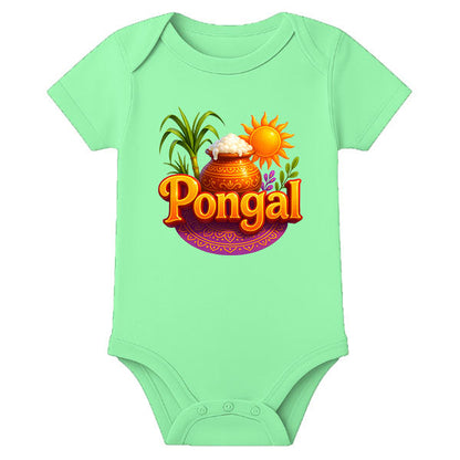 Name Customized Pongal Baby Romper – Traditional Festival Wear Onesie for Babies - MINT GREEN - 0 - 3 Months (Chest 18")