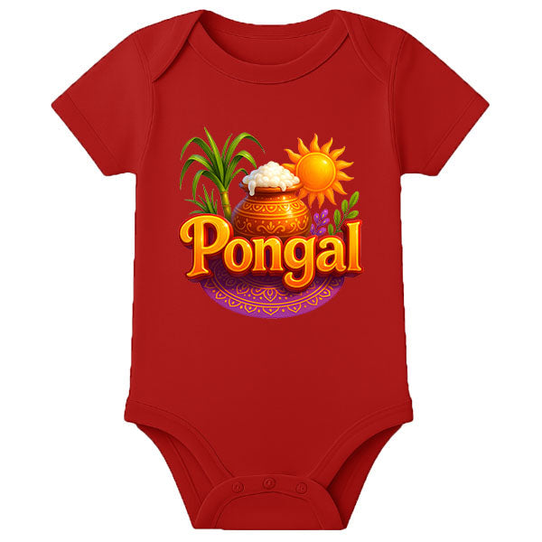 Name Customized Pongal Baby Romper – Traditional Festival Wear Onesie for Babies - RED - 0 - 3 Months (Chest 18")