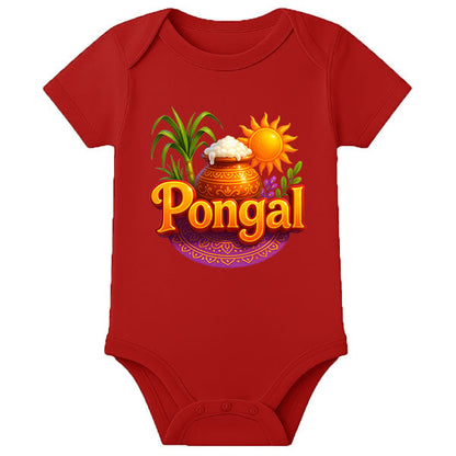 Name Customized Pongal Baby Romper – Traditional Festival Wear Onesie for Babies - RED - 0 - 3 Months (Chest 18")