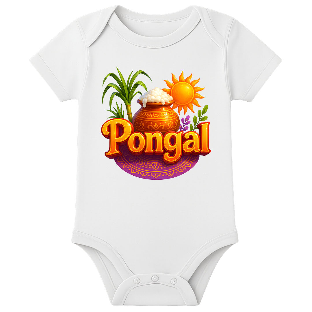 Name Customized Pongal Baby Romper – Traditional Festival Wear Onesie for Babies - WHITE - 0 - 3 Months (Chest 18")