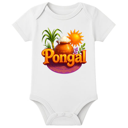 Name Customized Pongal Baby Romper – Traditional Festival Wear Onesie for Babies - WHITE - 0 - 3 Months (Chest 18")