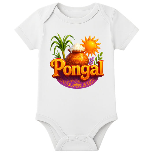 Name Customized Pongal Baby Romper – Traditional Festival Wear Onesie for Babies - WHITE - 0 - 3 Months (Chest 18")