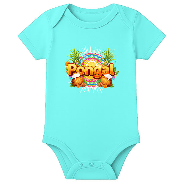 First Pongal Baby Onesie with Name – Personalized Newborn Romper for Pongal Festival - AQUA BLUE - 0 - 3 Months (Chest 18")